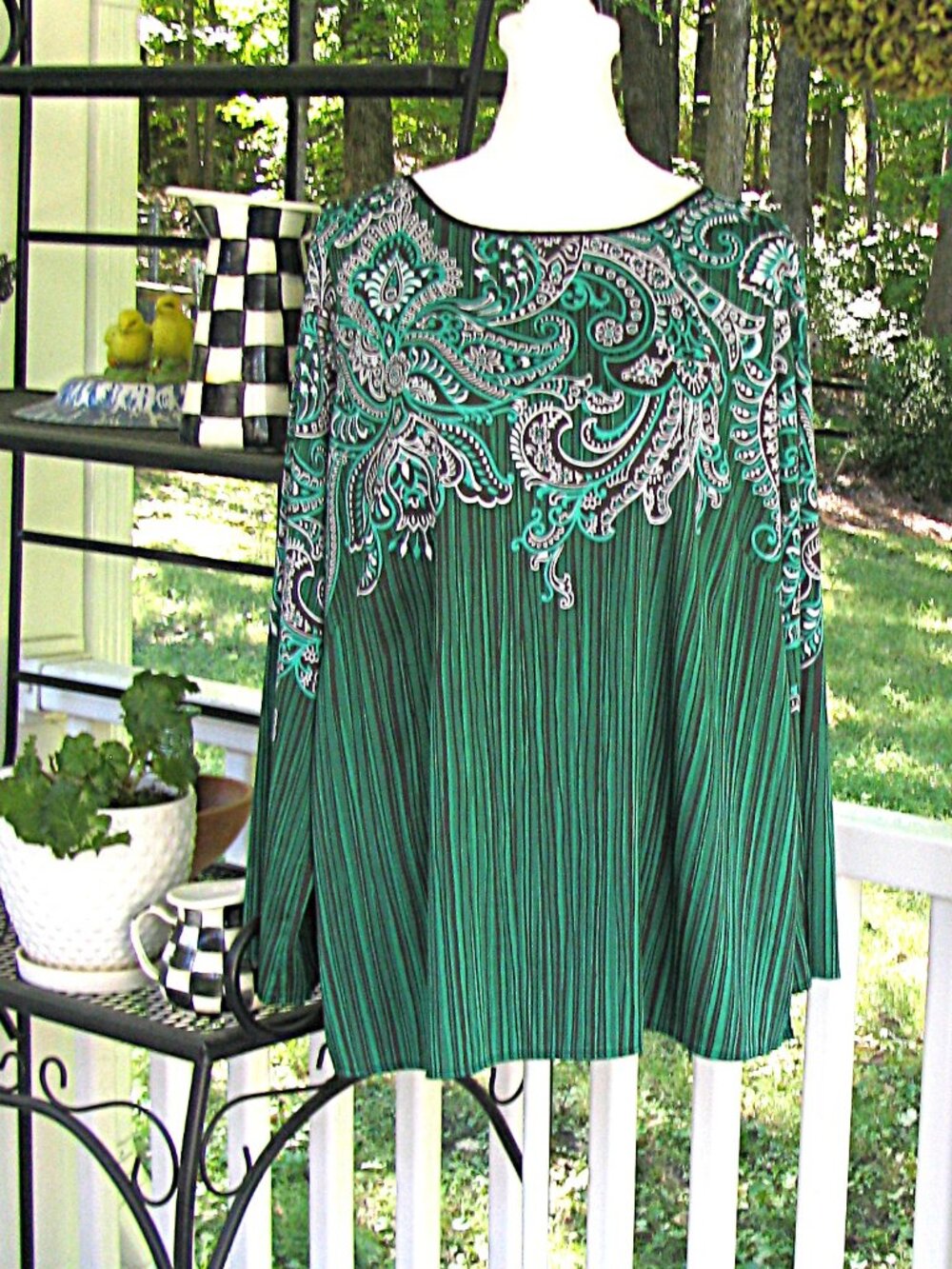 Bob Mackie Wearable Art paisley top shirt blouse 1X polyester stretch luxury